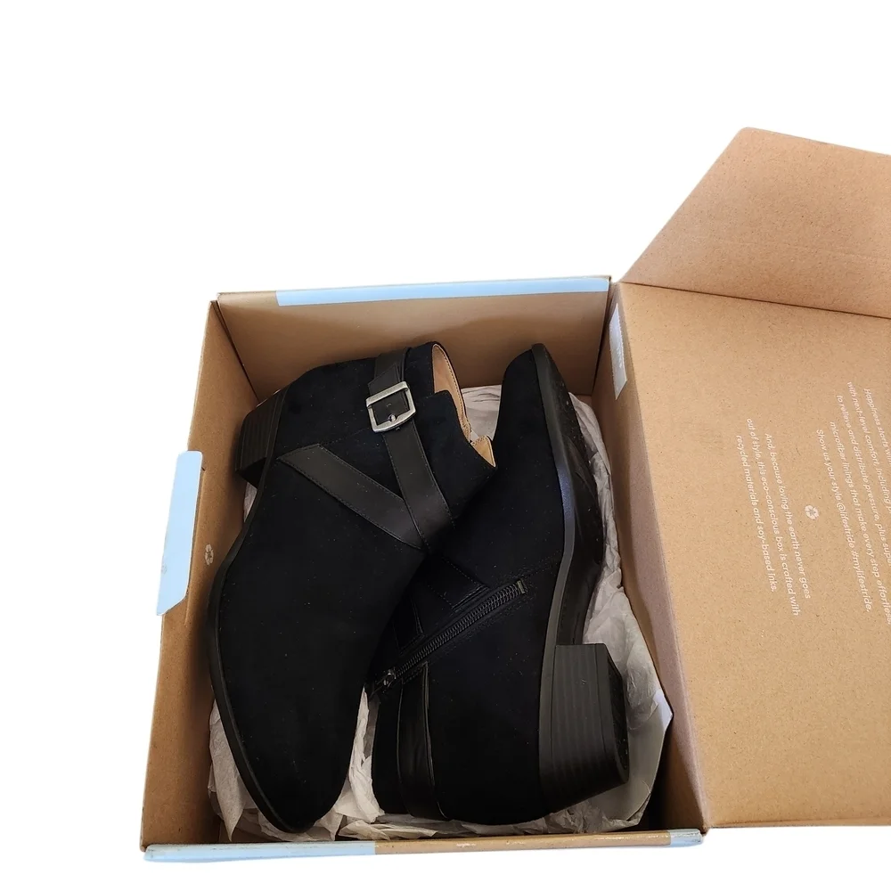 LifeStride Ally ankle bootie, faux-leather upper, wrap-around strap with buckle,